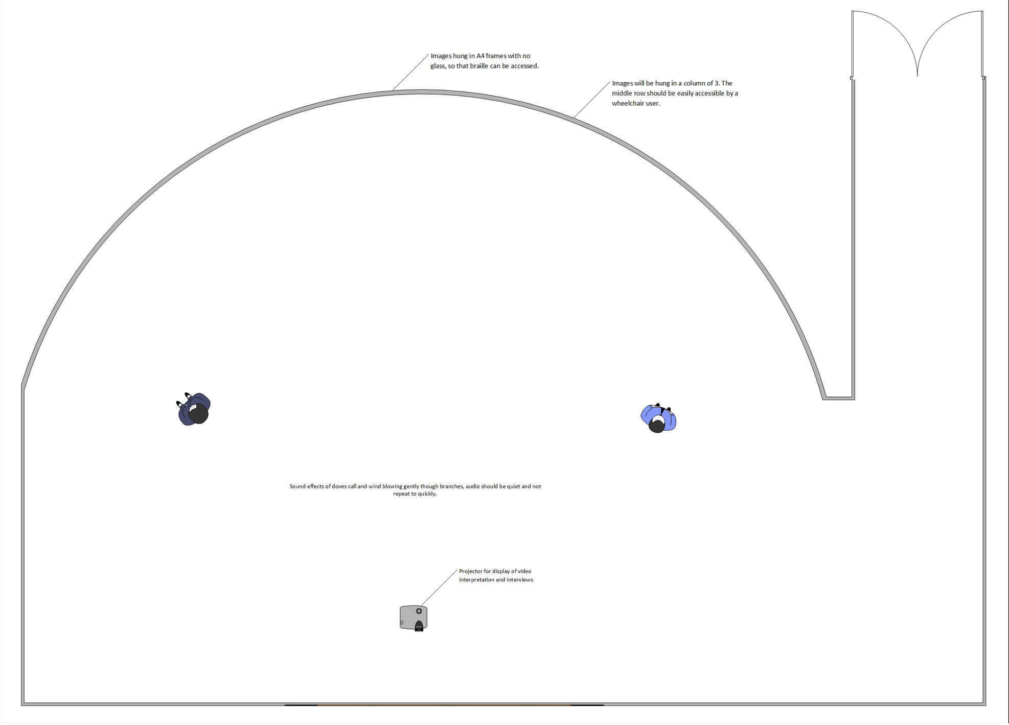 2D overhead layout of gallery display for exercise 5-6